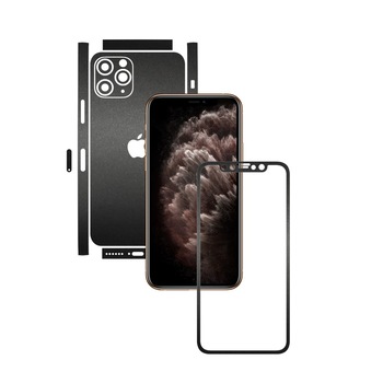 Folie Protectie Carbon Skinz pentru Apple iPhone 11 Pro Max - CAM CUT - Negru Mat Split Cut, Skin Adeziv Full Body Cover pentru Rama Ecran, Carcasa Spate si Laterale