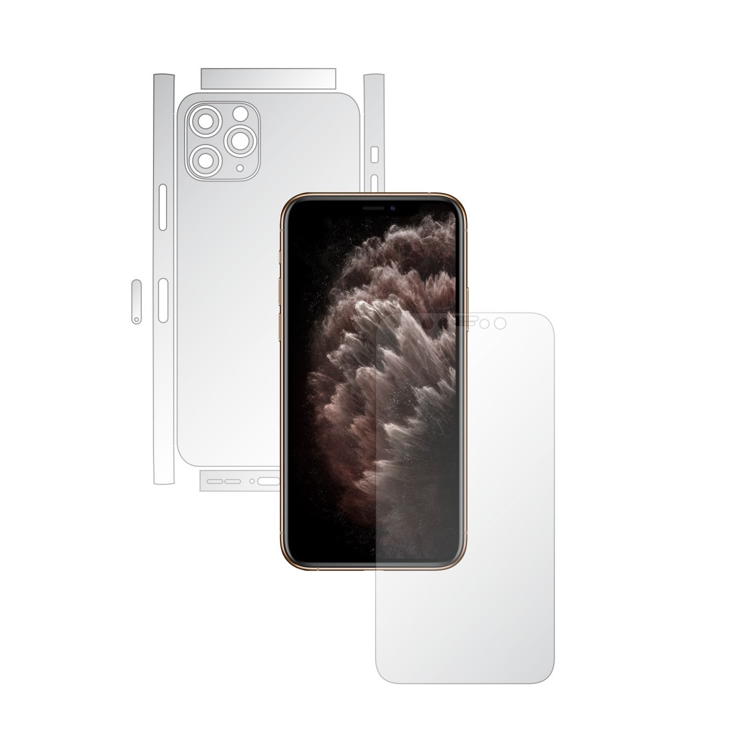 Folie Full Body Invisible Skinz HD pentru Apple iPhone 11 Pro Max - CAM CUT - Folie Protectie Siliconica Ultra-Clear cu taiere Split Cut pentru Ecran, Carcasa Spate si Laterale, Skin Adeziv Transparent, Edge to Edge Cover