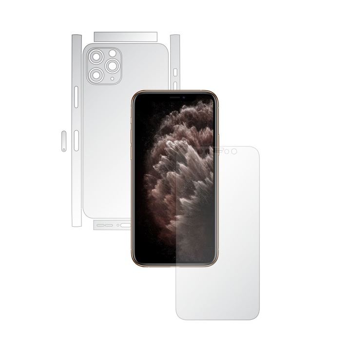 2 db Folie24 teljes testre kiterjedő képernyővédő készlet, Apple iPhone 11 Pro készülékhez, egyszerű lefedés, képernyő + hátlap, 1x ultra-tiszta + 1x matt, ragasztó, rugalmas, önregenerálódással