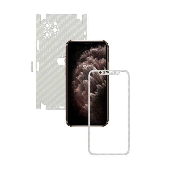 Carbon Skinz védőfólia Apple iPhone 11 Pro készülékhez – FULL CUT – Carbon White 360 Cut, teljes testet fedő tapadó bőr képernyőkerethez, hát- és oldaltokhoz