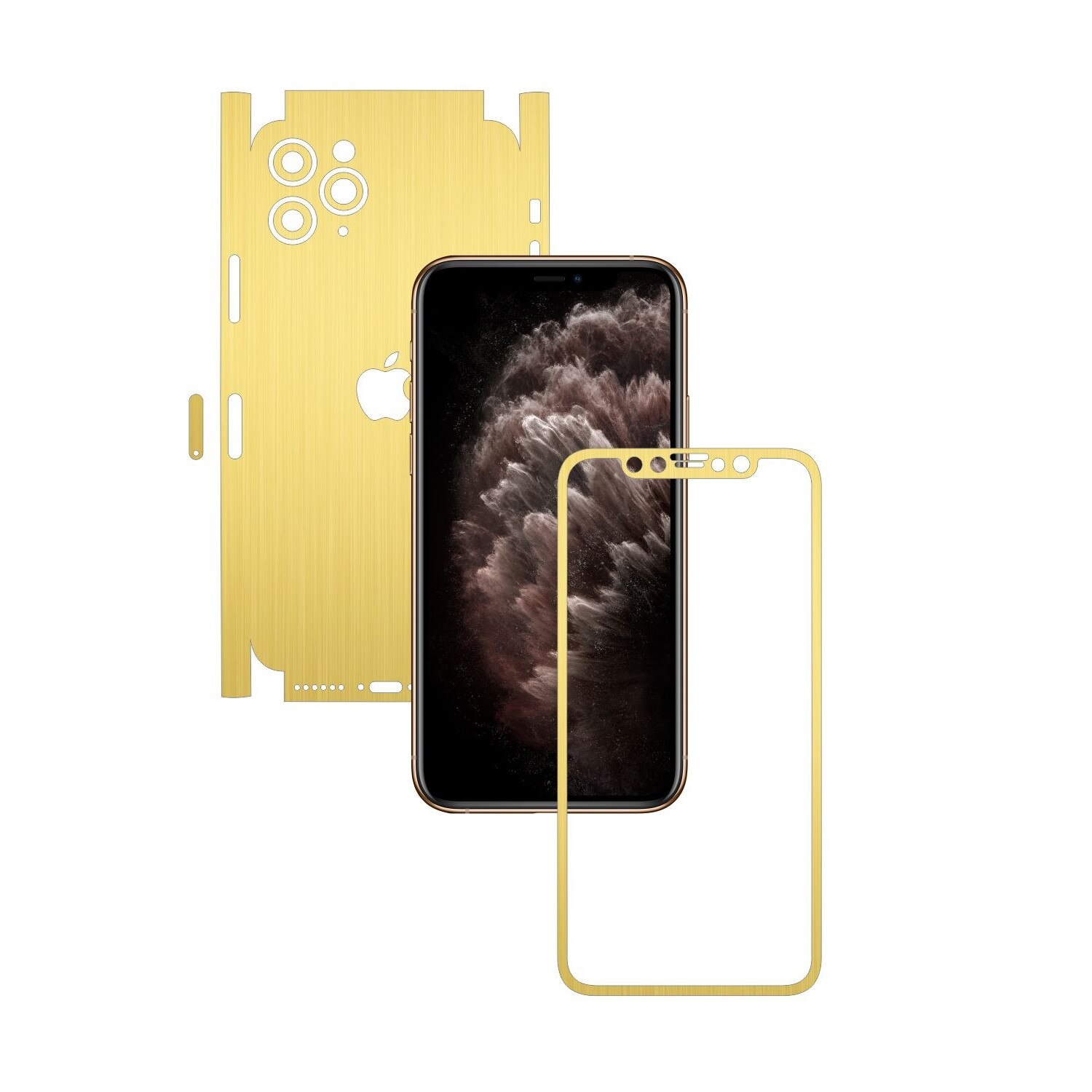 Folie Protectie Carbon Skinz pentru Apple iPhone 11 Pro - FULL CUT - Brushed Auriu 360 Cut, Skin Adeziv Full Body Cover pentru Rama Ecran, Carcasa Spate si Laterale