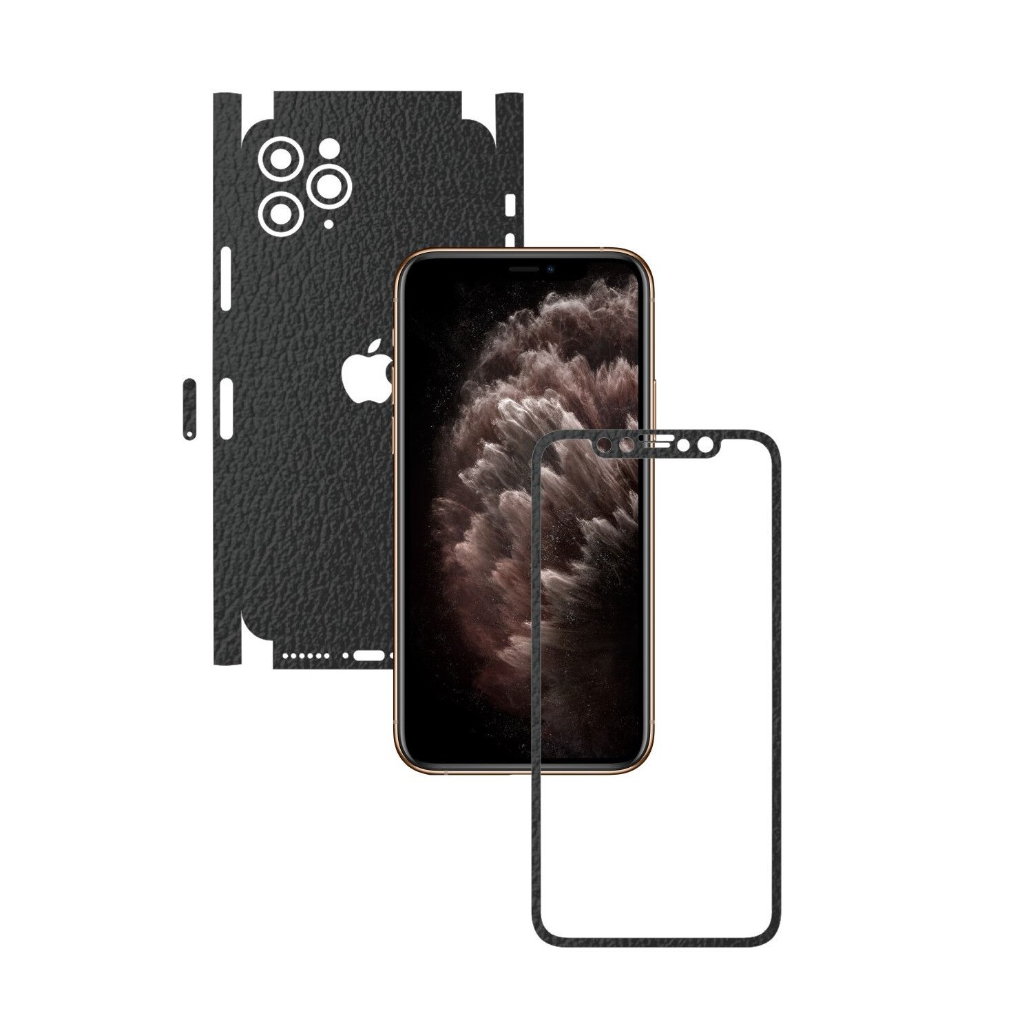 Folie Protectie Carbon Skinz pentru Apple iPhone 11 Pro Max - FULL CUT - Piele Neagra 360 Cut, Skin Adeziv Full Body Cover pentru Rama Ecran, Carcasa Spate si Laterale
