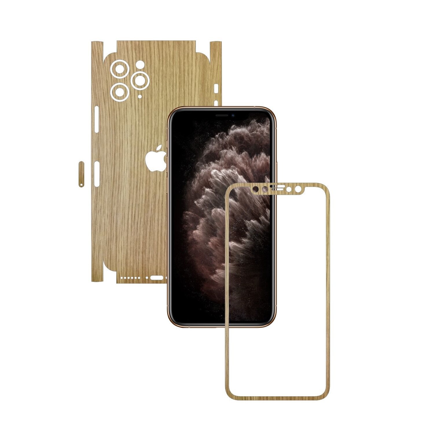 Folie Protectie Carbon Skinz pentru Apple iPhone 11 Pro - FULL CUT - Lemn Stejar 360 Cut, Skin Adeziv Full Body Cover pentru Rama Ecran, Carcasa Spate si Laterale