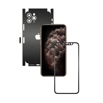 Folie Protectie Carbon Skinz pentru Apple iPhone 11 Pro Max - FULL CUT - Negru Mat 360 Cut, Skin Adeziv Full Body Cover pentru Rama Ecran, Carcasa Spate si Laterale