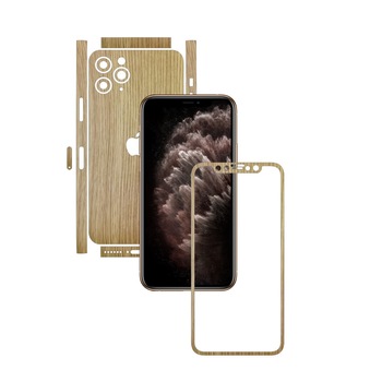 Folie Protectie Carbon Skinz pentru Apple iPhone 11 Pro Max - FULL CUT - Lemn Stejar Split Cut, Skin Adeziv Full Body Cover pentru Rama Ecran, Carcasa Spate si Laterale
