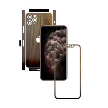 Folie Protectie Carbon Skinz pentru Apple iPhone 11 Pro - FULL CUT - Lemn Nuc Split Cut, Skin Adeziv Full Body Cover pentru Rama Ecran, Carcasa Spate si Laterale