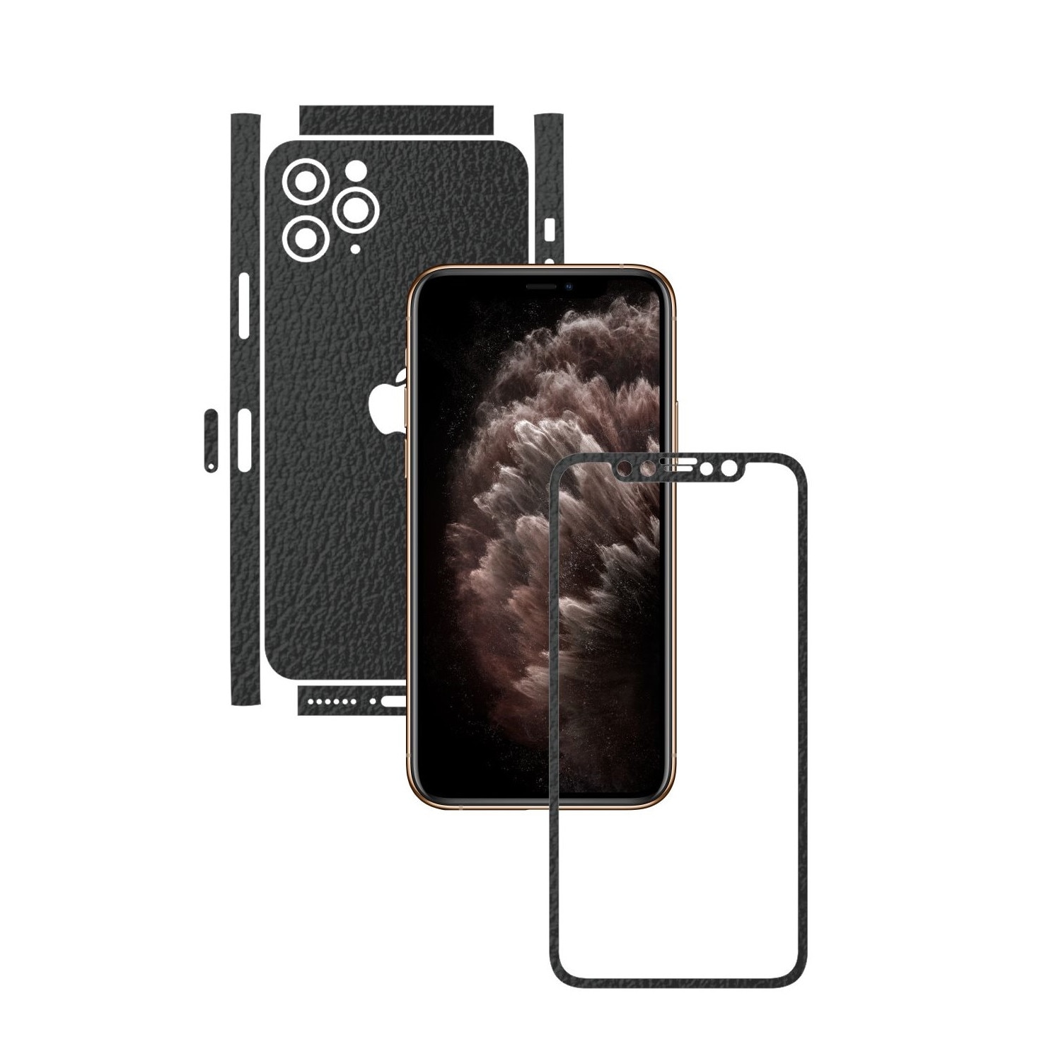 Folie Protectie Carbon Skinz pentru Apple iPhone 11 Pro Max - FULL CUT - Piele Neagra Split Cut, Skin Adeziv Full Body Cover pentru Rama Ecran, Carcasa Spate si Laterale