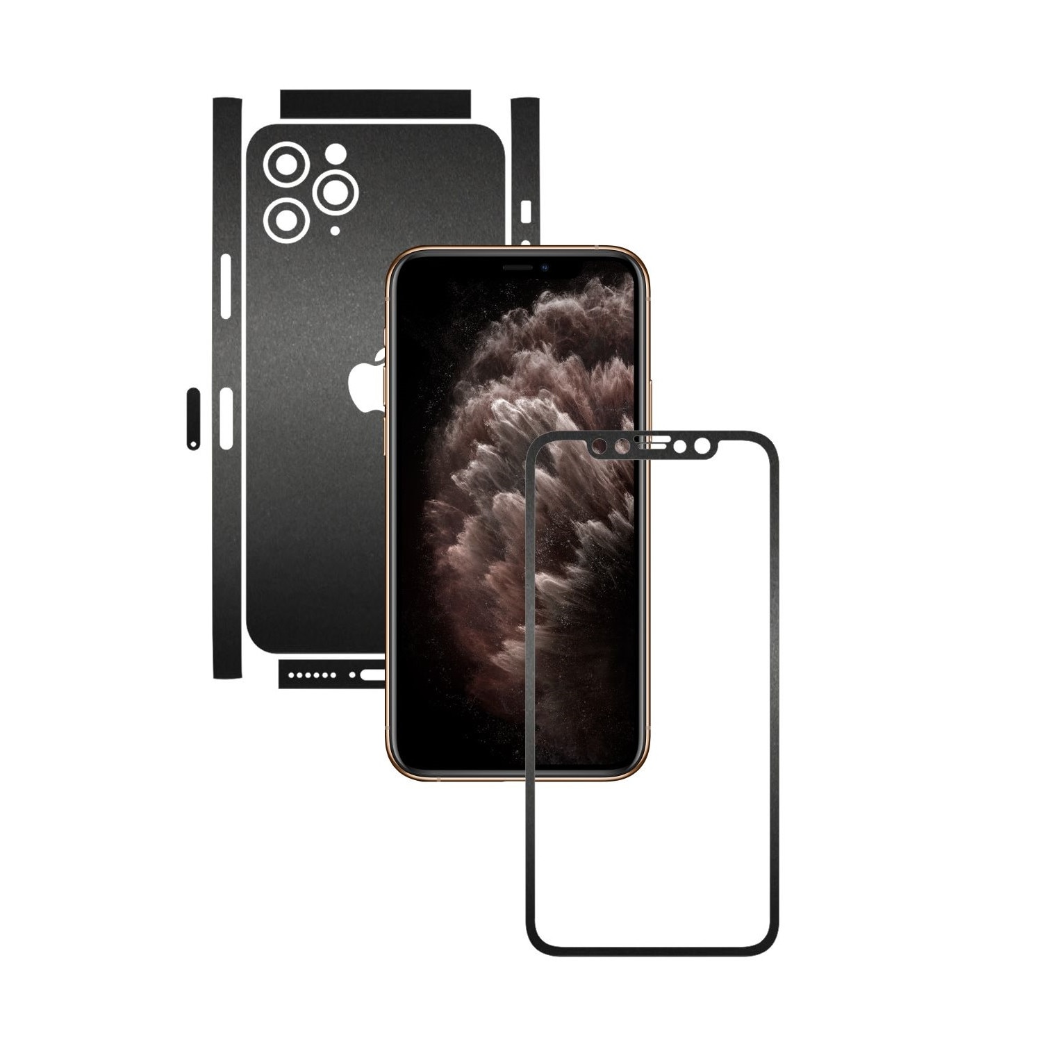 Folie Protectie Carbon Skinz pentru Apple iPhone 11 Pro - FULL CUT - Negru Mat Split Cut, Skin Adeziv Full Body Cover pentru Rama Ecran, Carcasa Spate si Laterale