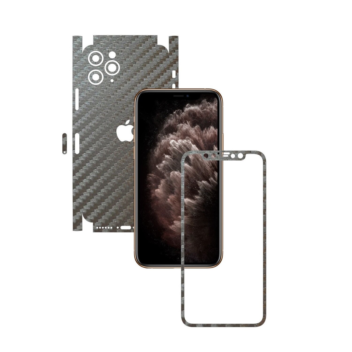 Folie Protectie Carbon Skinz pentru Apple iPhone 11 Pro - FULL CUT - Carbon Gri Argintiu 360 Cut, Skin Adeziv Full Body Cover pentru Rama Ecran, Carcasa Spate si Laterale