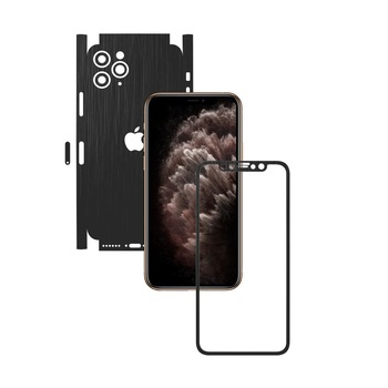 Folie Protectie Carbon Skinz pentru Apple iPhone 11 Pro Max - FULL CUT - Brushed Negru 360 Cut, Skin Adeziv Full Body Cover pentru Rama Ecran, Carcasa Spate si Laterale