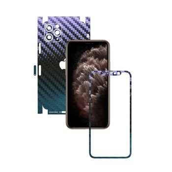 Folie Protectie Carbon Skinz pentru Apple iPhone 11 Pro Max - CAM CUT - Carbon Cameleon 360 Cut, Skin Adeziv Full Body Cover pentru Rama Ecran, Carcasa Spate si Laterale