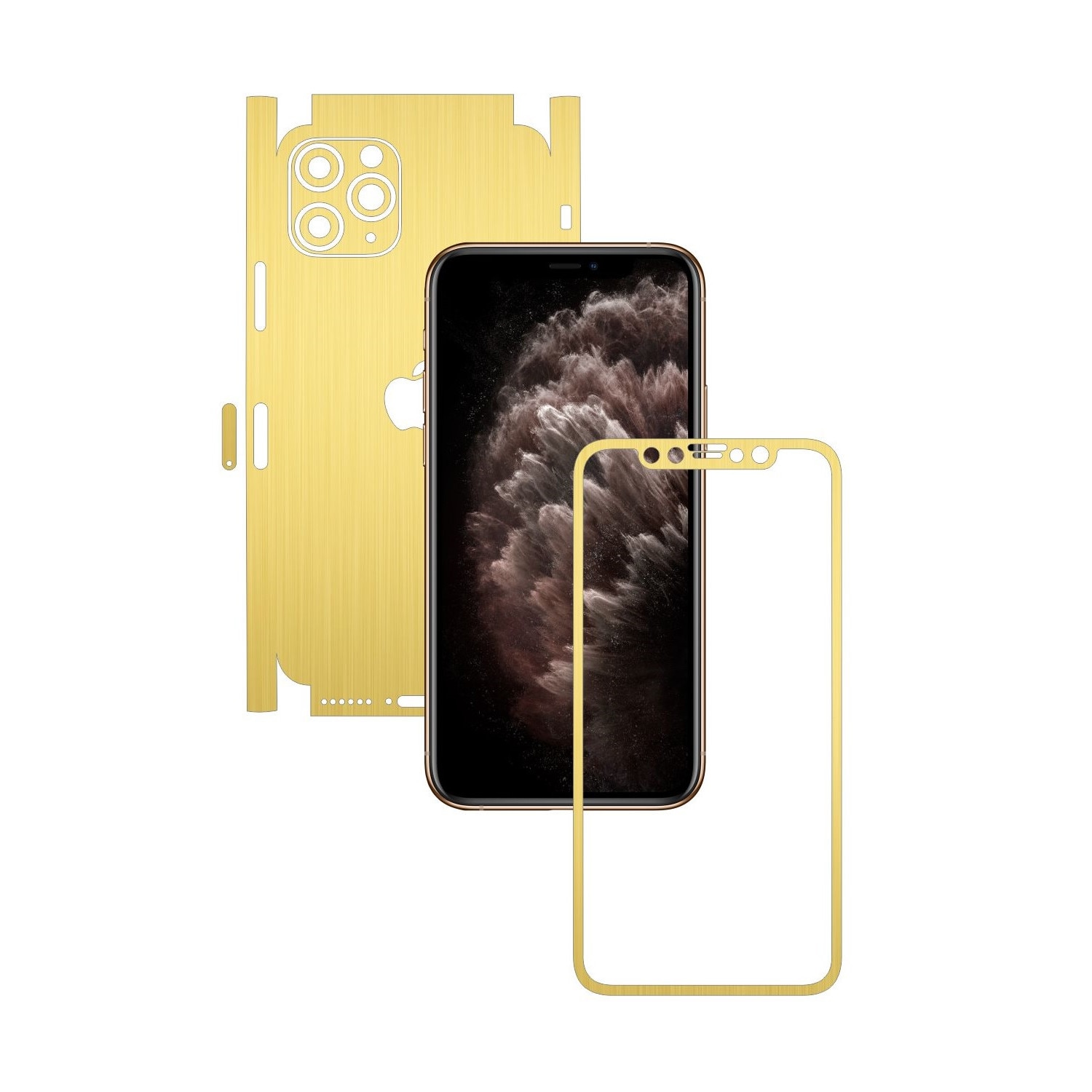 Folie Protectie Carbon Skinz pentru Apple iPhone 11 Pro - CAM CUT - Brushed Auriu 360 Cut, Skin Adeziv Full Body Cover pentru Rama Ecran, Carcasa Spate si Laterale