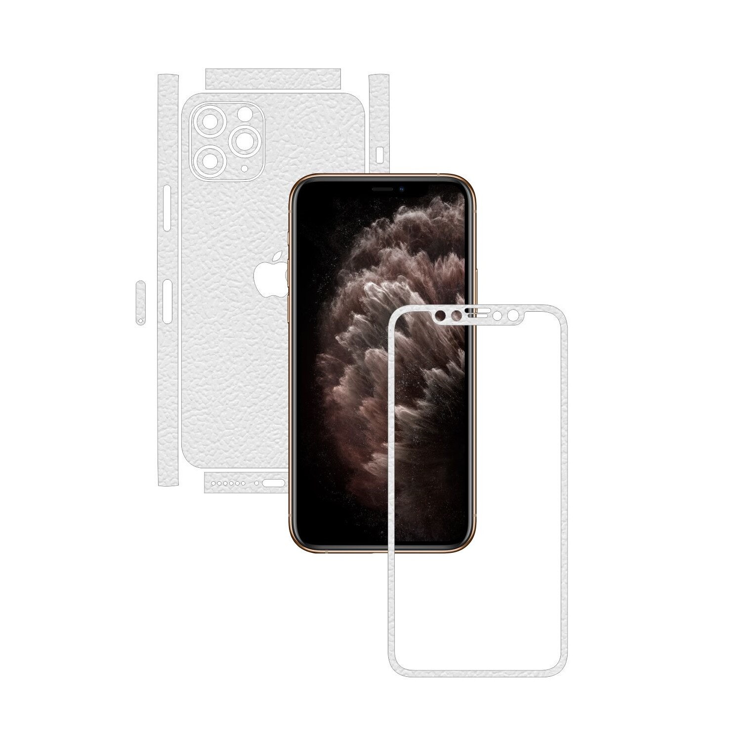 Folie Protectie Carbon Skinz pentru Apple iPhone 11 Pro Max - CAM CUT - Piele Alba Split Cut, Skin Adeziv Full Body Cover pentru Rama Ecran, Carcasa Spate si Laterale