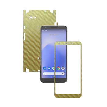 Folie Protectie Carbon Skinz pentru Google Pixel 3a - Carbon Auriu 360 Cut, Skin Adeziv Full Body Cover pentru Rama Ecran, Carcasa Spate si Laterale