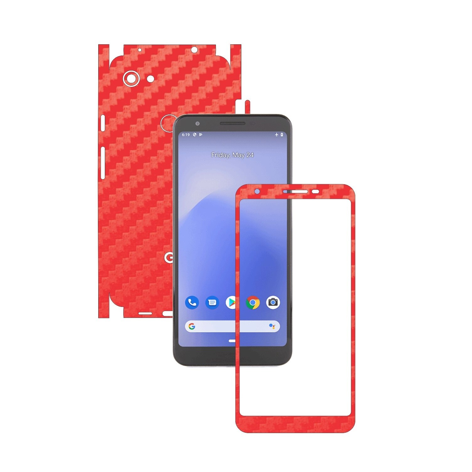 Folie Protectie Carbon Skinz pentru Google Pixel 3a XL - Carbon Rosu 360 Cut, Skin Adeziv Full Body Cover pentru Rama Ecran, Carcasa Spate si Laterale