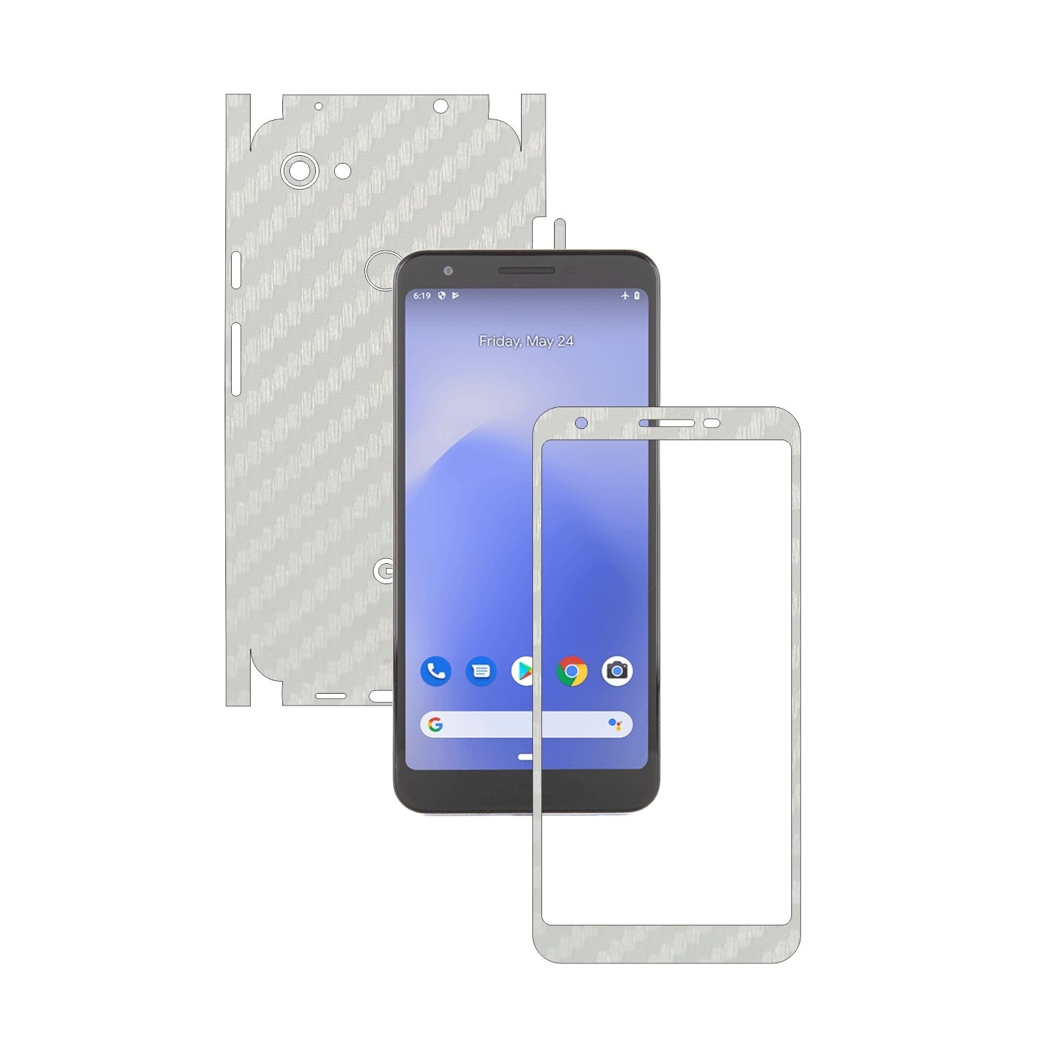 Folie Protectie Carbon Skinz pentru Google Pixel 3a XL - Carbon Alb 360 Cut, Skin Adeziv Full Body Cover pentru Rama Ecran, Carcasa Spate si Laterale