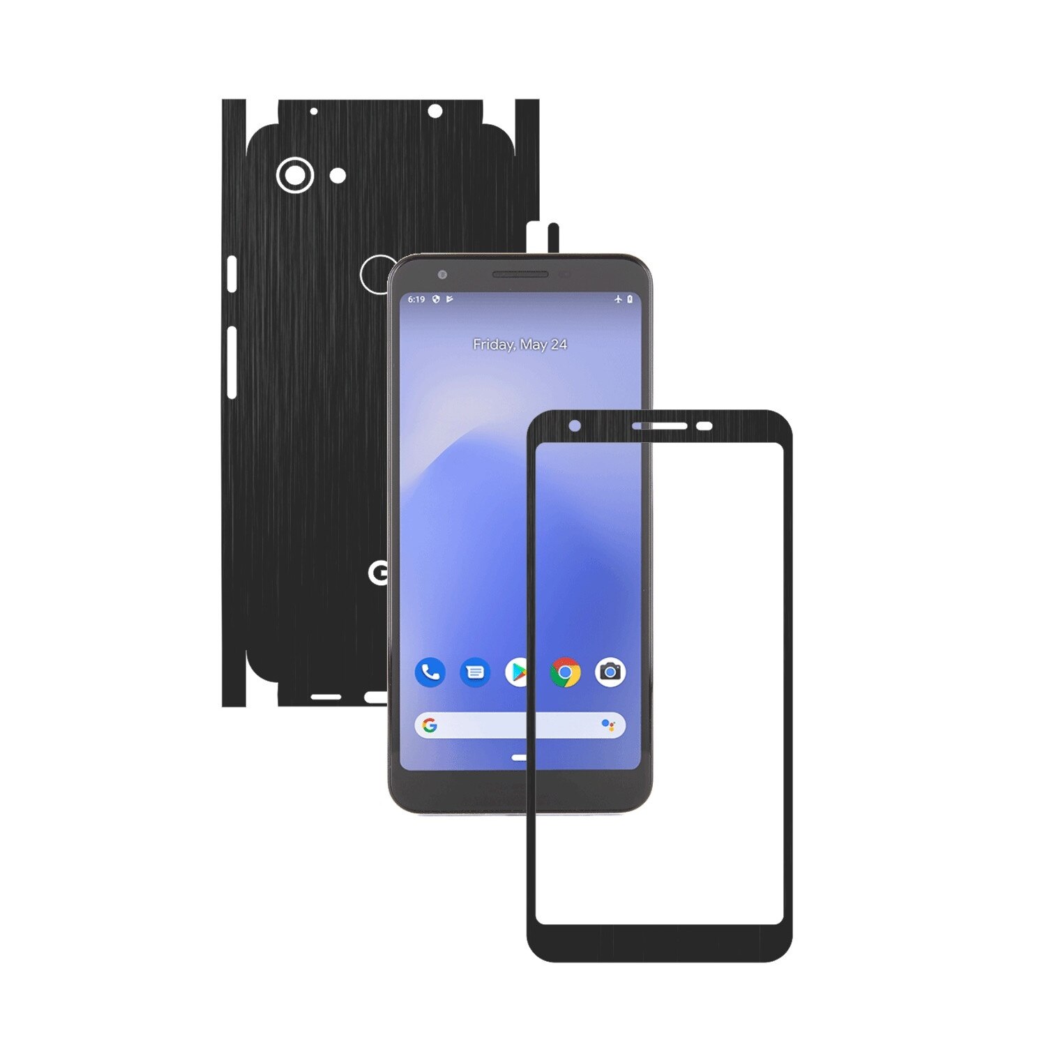 Folie Protectie Carbon Skinz pentru Google Pixel 3a XL - Brushed Negru 360 Cut, Skin Adeziv Full Body Cover pentru Rama Ecran, Carcasa Spate si Laterale