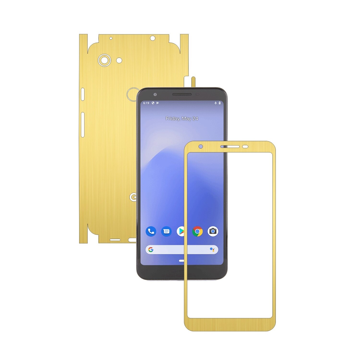 Folie Protectie Carbon Skinz pentru Google Pixel 3a XL - Brushed Auriu 360 Cut, Skin Adeziv Full Body Cover pentru Rama Ecran, Carcasa Spate si Laterale