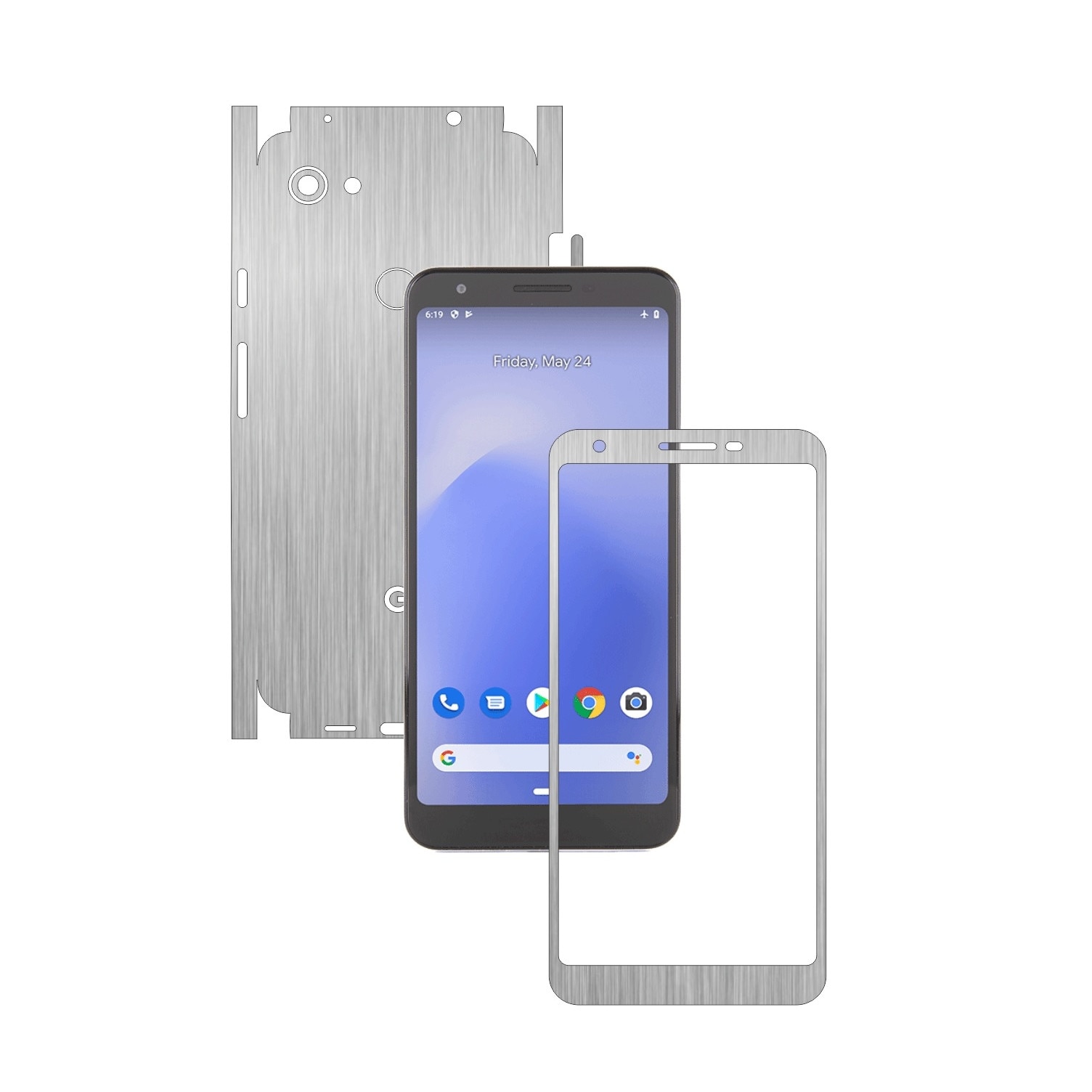 Folie Protectie Carbon Skinz pentru Google Pixel 3a XL - Brushed Argintiu 360 Cut, Skin Adeziv Full Body Cover pentru Rama Ecran, Carcasa Spate si Laterale