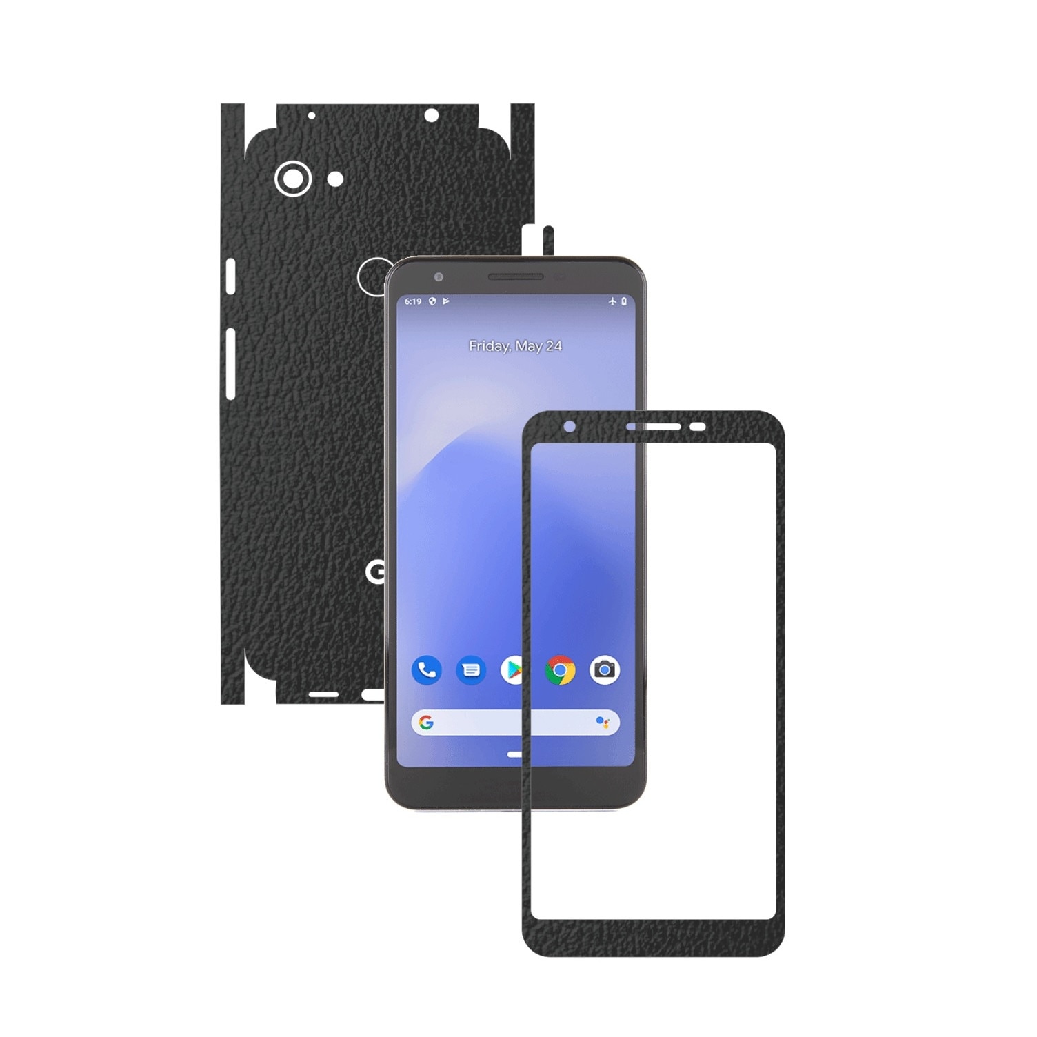 Folie Protectie Carbon Skinz pentru Google Pixel 3a - Piele Neagra 360 Cut, Skin Adeziv Full Body Cover pentru Rama Ecran, Carcasa Spate si Laterale