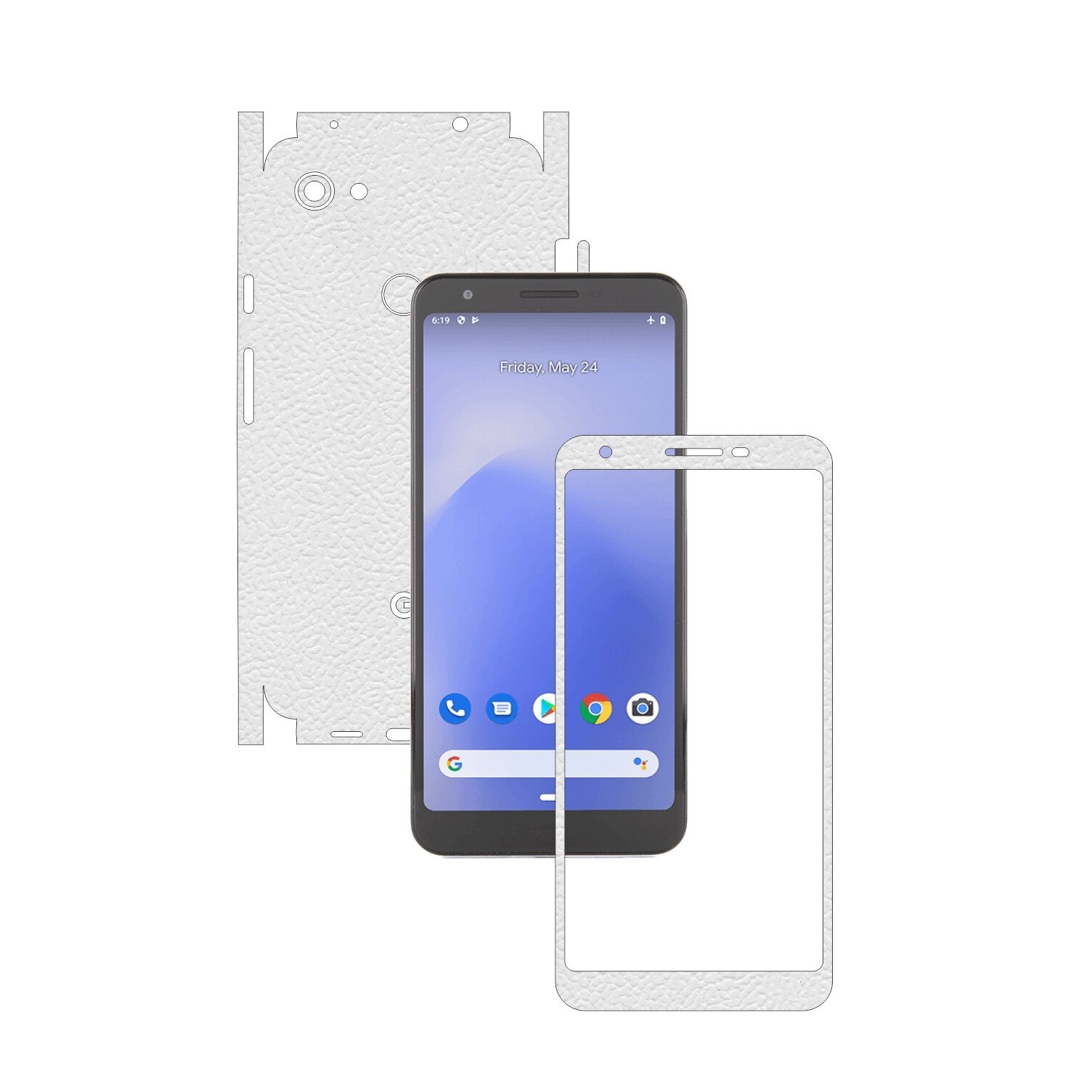 Folie Protectie Carbon Skinz pentru Google Pixel 3a XL - Piele Alba 360 Cut, Skin Adeziv Full Body Cover pentru Rama Ecran, Carcasa Spate si Laterale