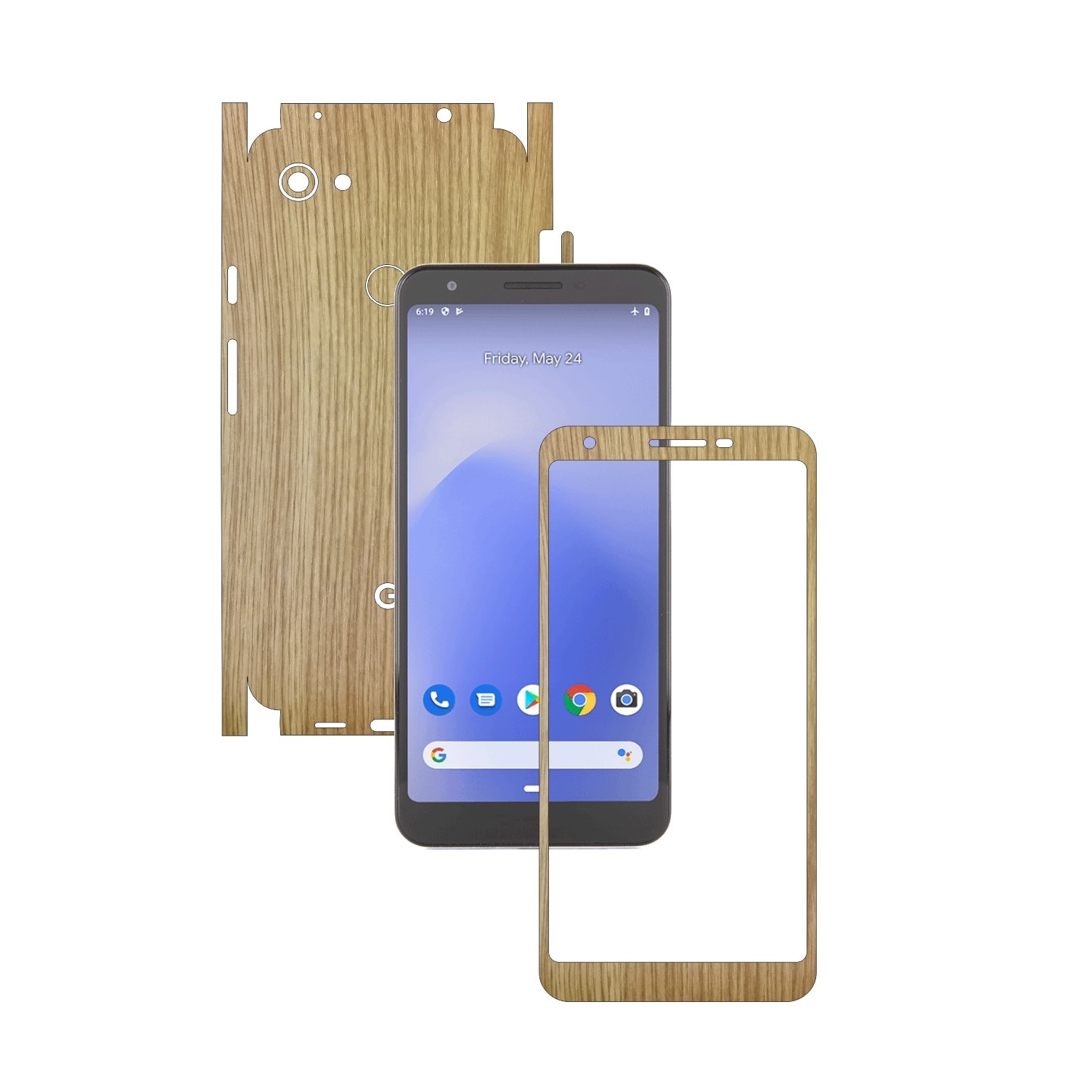 Folie Protectie Carbon Skinz pentru Google Pixel 3a XL - Lemn Stejar 360 Cut, Skin Adeziv Full Body Cover pentru Rama Ecran, Carcasa Spate si Laterale