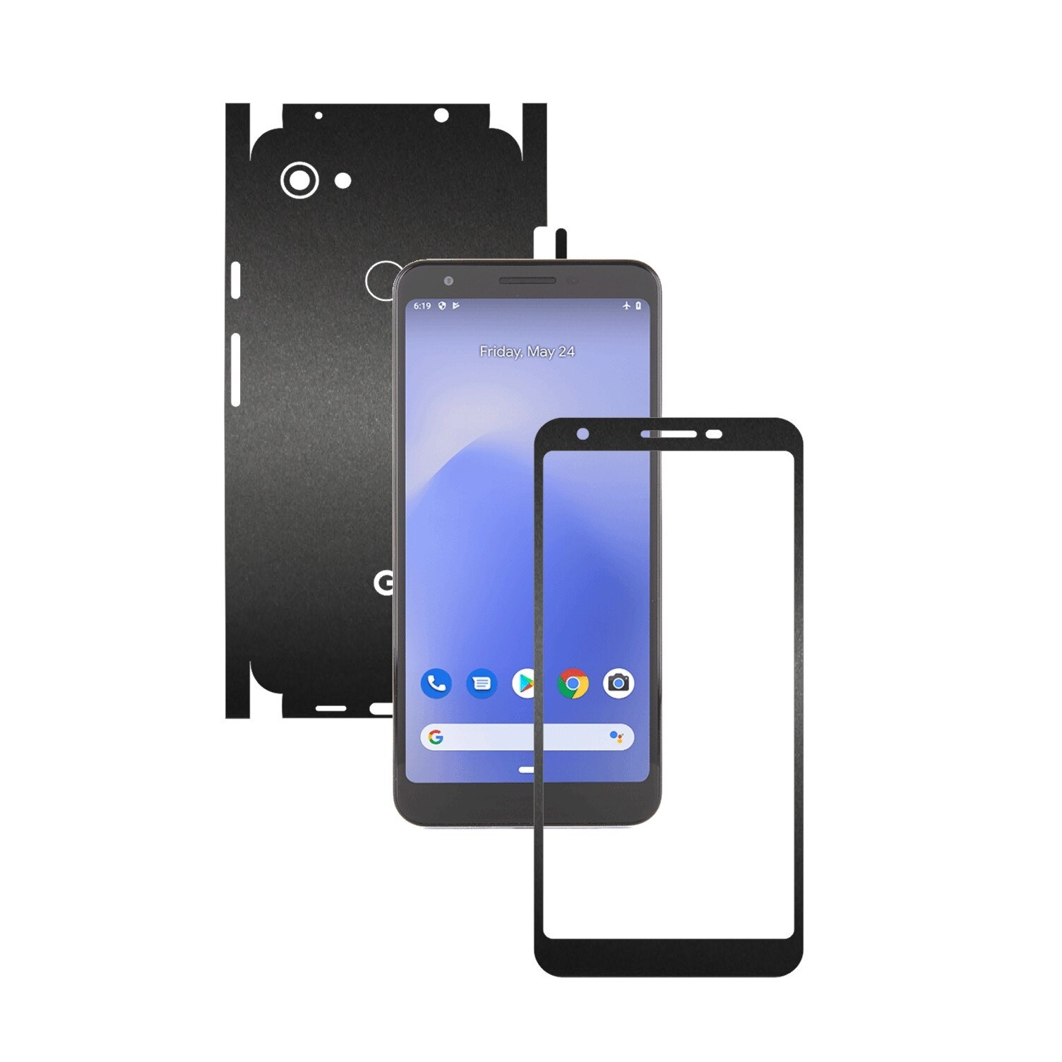 Folie Protectie Carbon Skinz pentru Google Pixel 3a XL - Negru Mat 360 Cut, Skin Adeziv Full Body Cover pentru Rama Ecran, Carcasa Spate si Laterale