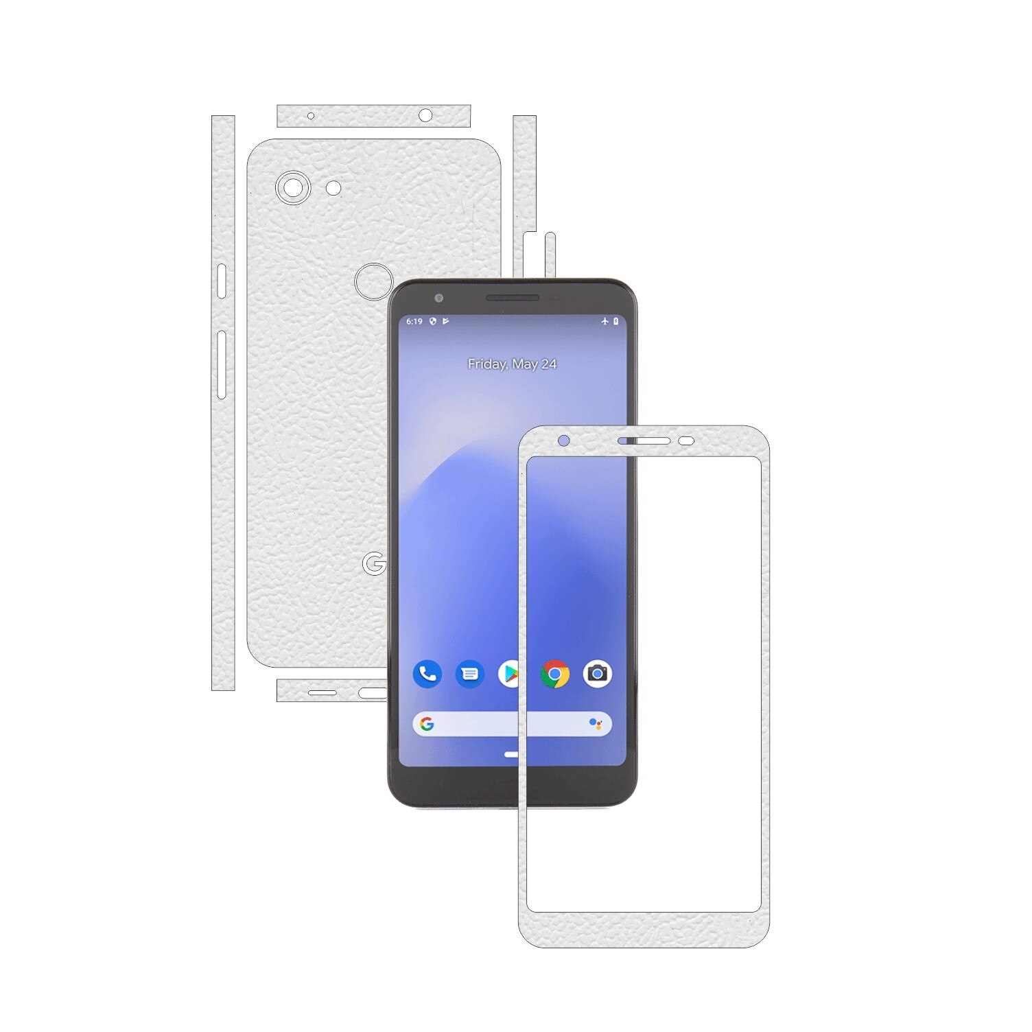 Folie Protectie Carbon Skinz pentru Google Pixel 3a XL - Piele Alba Split Cut, Skin Adeziv Full Body Cover pentru Rama Ecran, Carcasa Spate si Laterale
