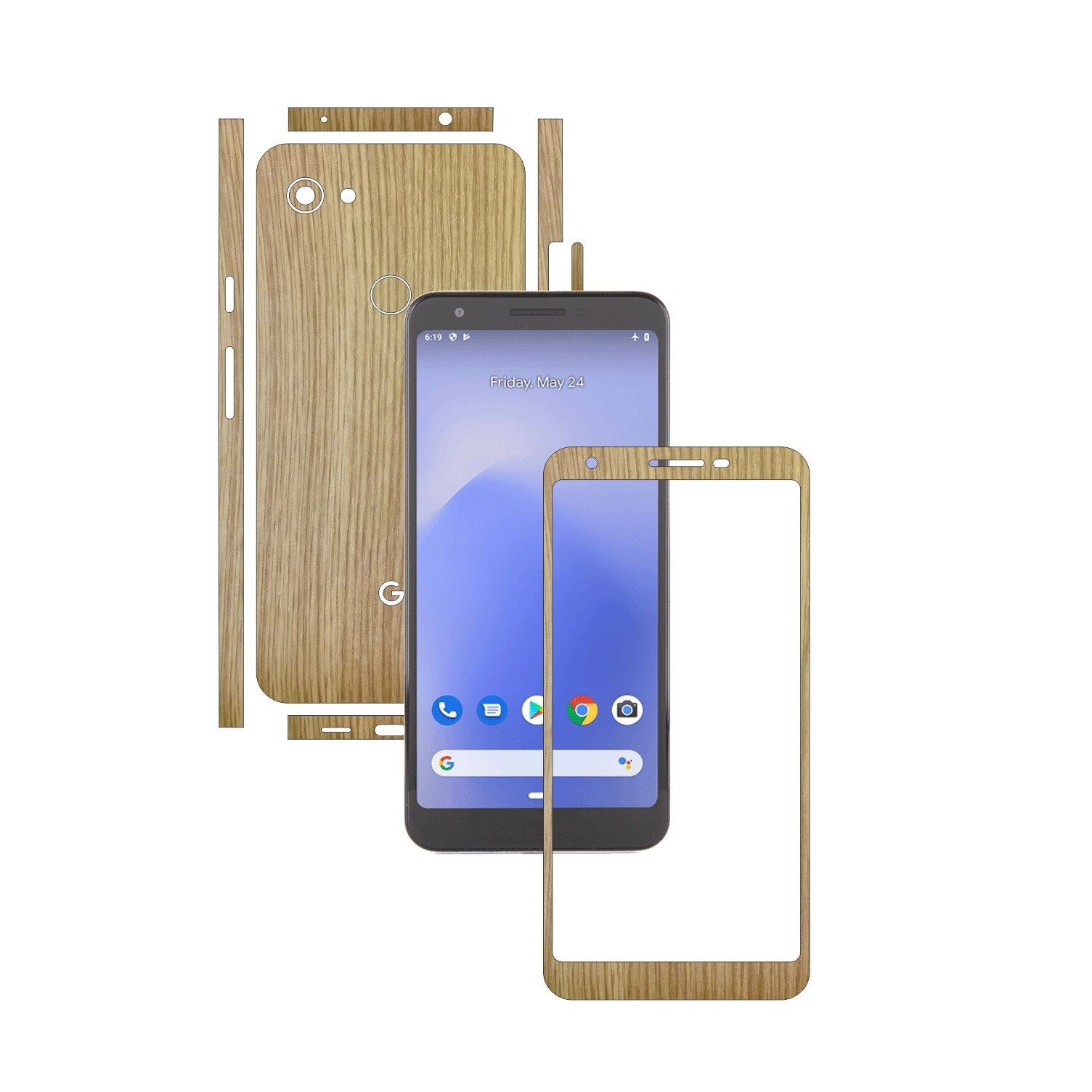 Folie Protectie Carbon Skinz pentru Google Pixel 3a XL - Lemn Stejar Split Cut, Skin Adeziv Full Body Cover pentru Rama Ecran, Carcasa Spate si Laterale