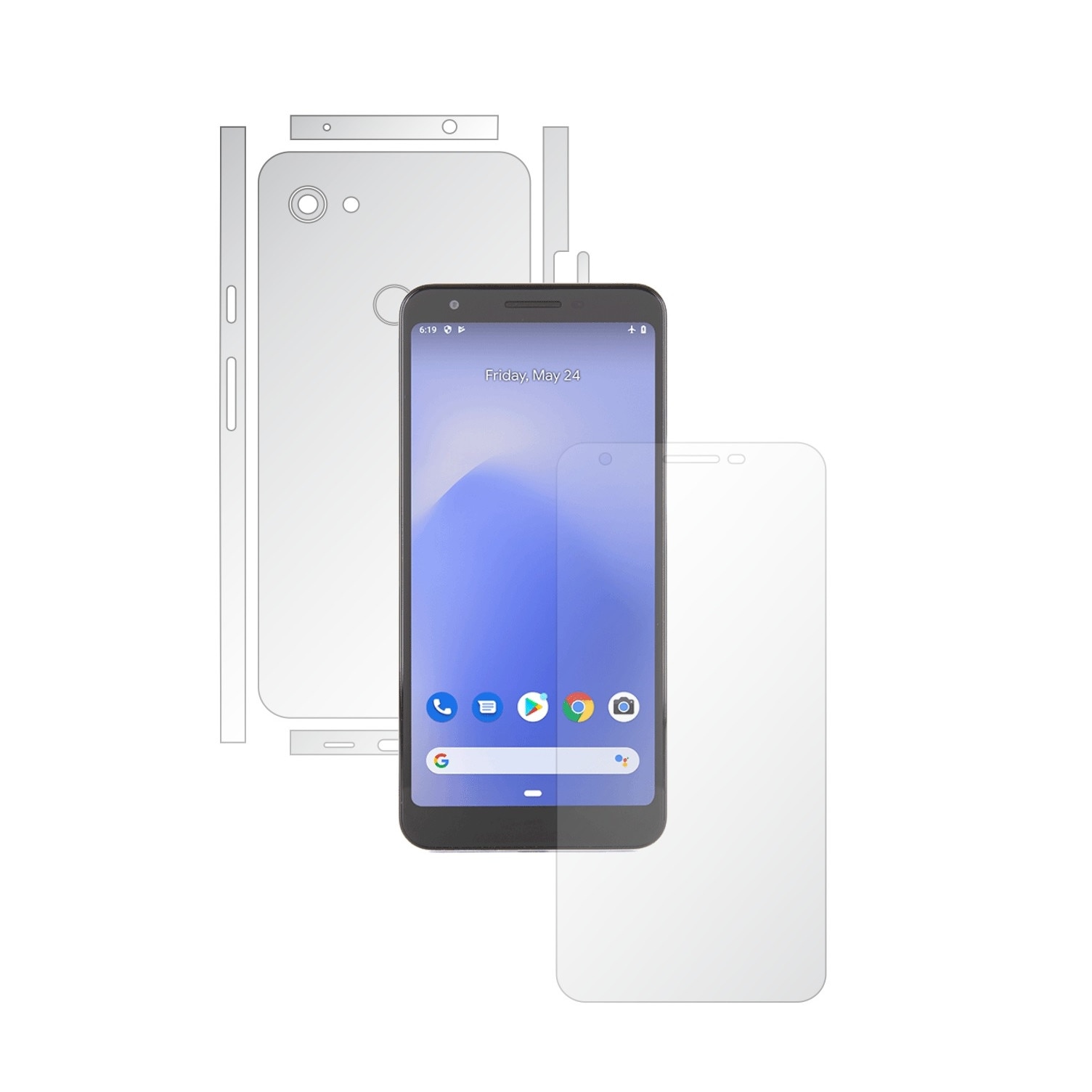 Folie Full Body Invisible Skinz UHD AutoRegeneranta pentru Google Pixel 3a - Folie Protectie Siliconica Ultra-Clear cu taiere Split Cut pentru Ecran, Carcasa Spate si Laterale, Skin Adeziv Transparent, Edge to Edge Cover