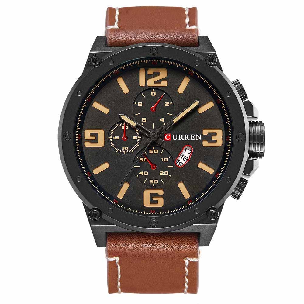 Ceas Curren Barbatesc Quartz Casual Elegant Maro, PN999929MO, curea din piele, afisaj Analog