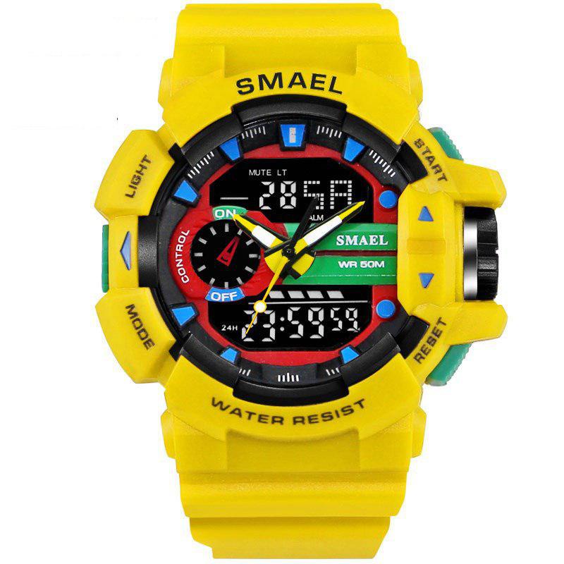 Ceas barbatesc Smael, Shock Resistant, Sport, Analog & Digital, Rezistent la apa, Alarma, Cronometru, LED,Galben