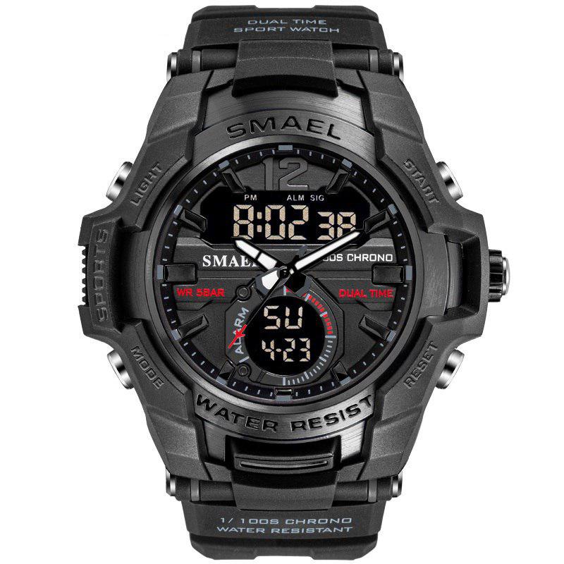 Ceas de mana barbatesc, Smael, Digital, Dual-Time, Stil army, Militar, Sport, Rezistent la socuri, Cadran luminos, Cronograf, Cronometru, Alarma, Negru