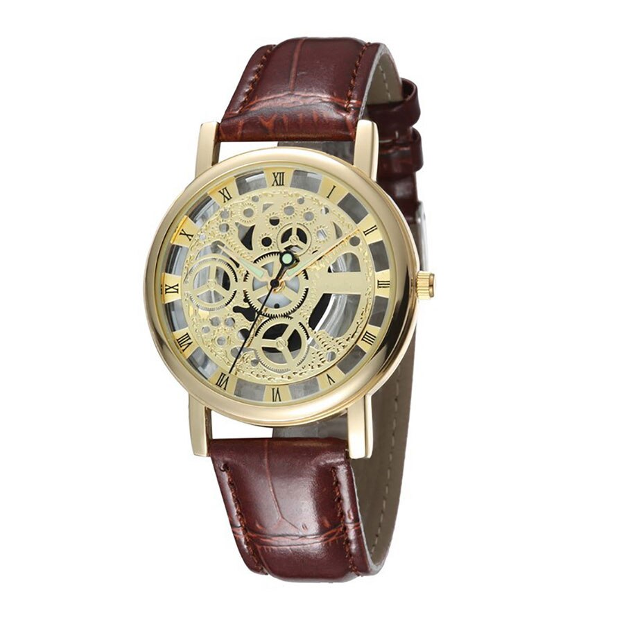 Ceas Geneva Unisex Quartz Casual Elegant Gold, PN999780GD, curea din piele, afisaj Analog