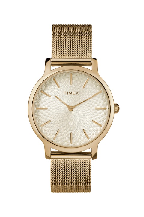 Timex, Часовник Metropolitan с мрежеста верижка, 34 мм, Златист