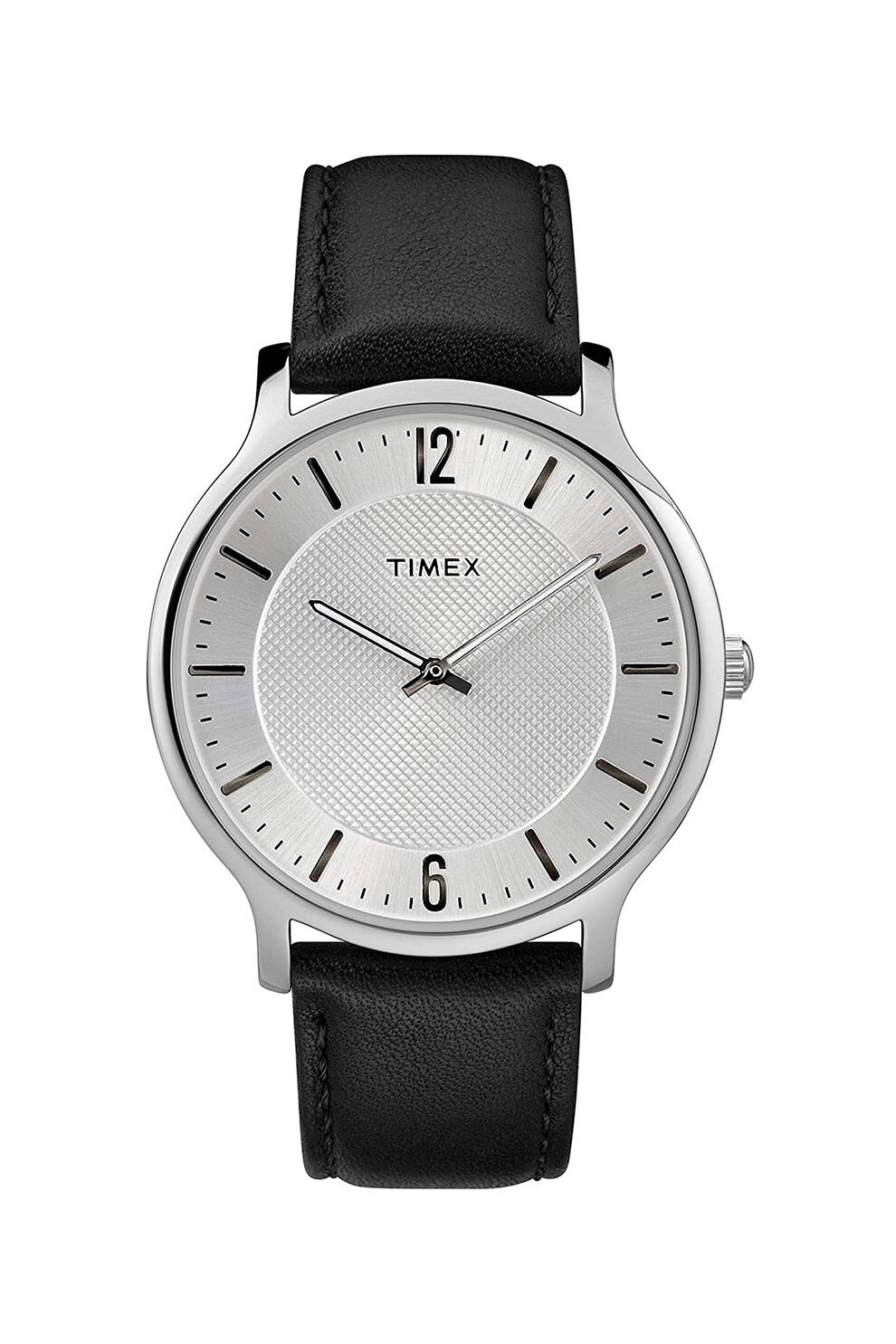 Timex, Ceas quartz analog cu o curea de piele Metropolitan, 40 mm, Negru/Argintiu