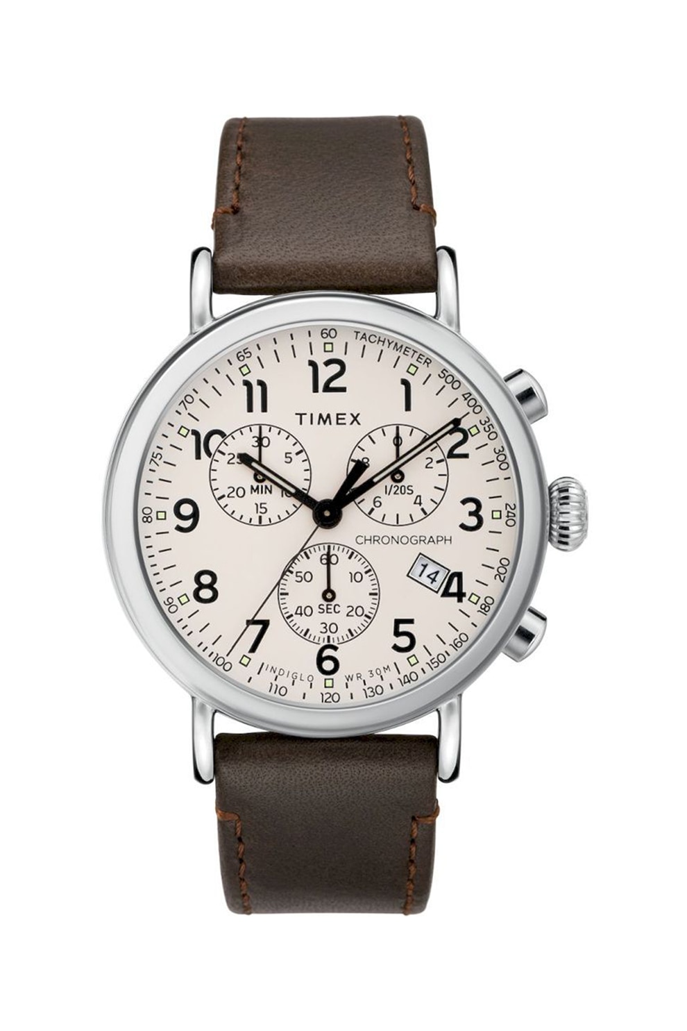 Timex, Ceas cronograf cu o curea de piele Standard , 41 mm, Maro/Argintiu