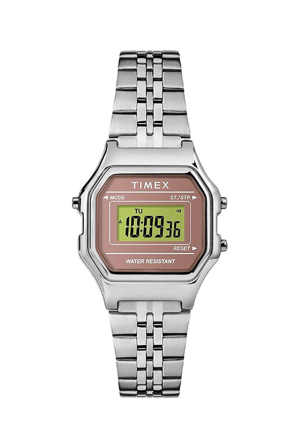 Timex, Ceas cronograf digital Digital Mini, 27 mm, Argintiu