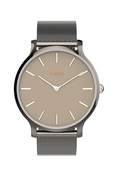 Timex, Часовник Transcend™ от инокс с мрежеста верижка, 38 мм, Тъмносребрист