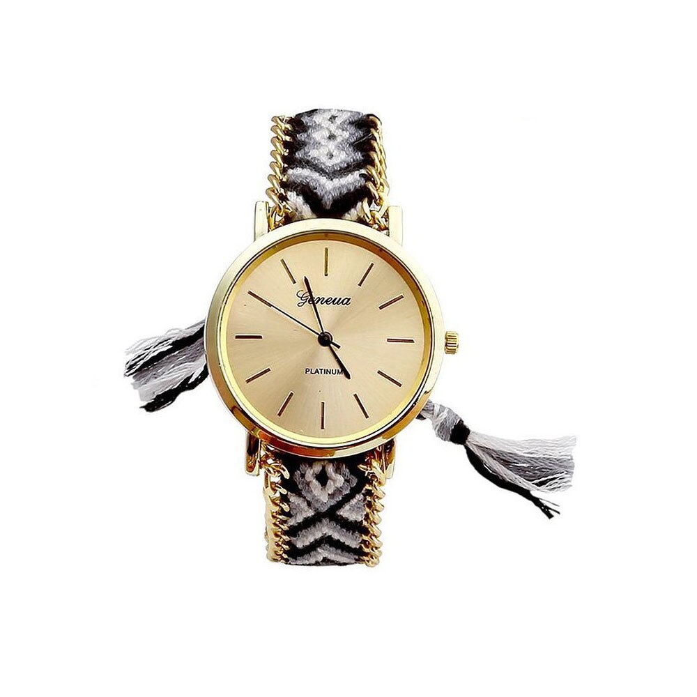 Ceas Geneva Dama Quartz Casual Elegant Negru, PN999610NU, curea din material textil, afisaj Analog