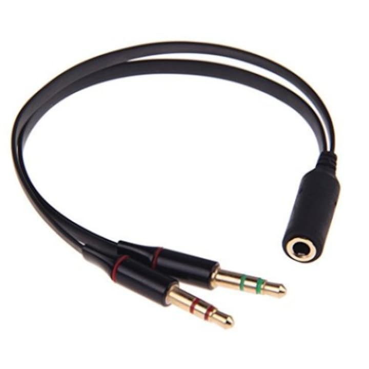 Cablu audio 4 pini jack 3,5mm mama la 2x jack 3,5mm stereo tata, 0,1m, contacte aurite