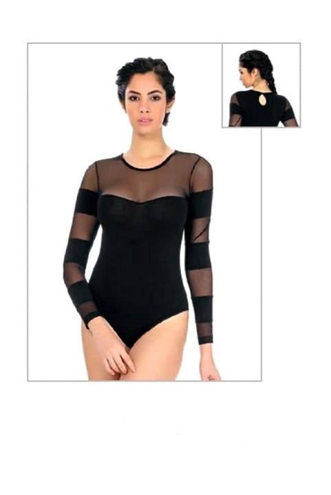 Noi body, Ozkan, Pamut, hosszu ujju, tull betetekkel, Fekete, Fekete