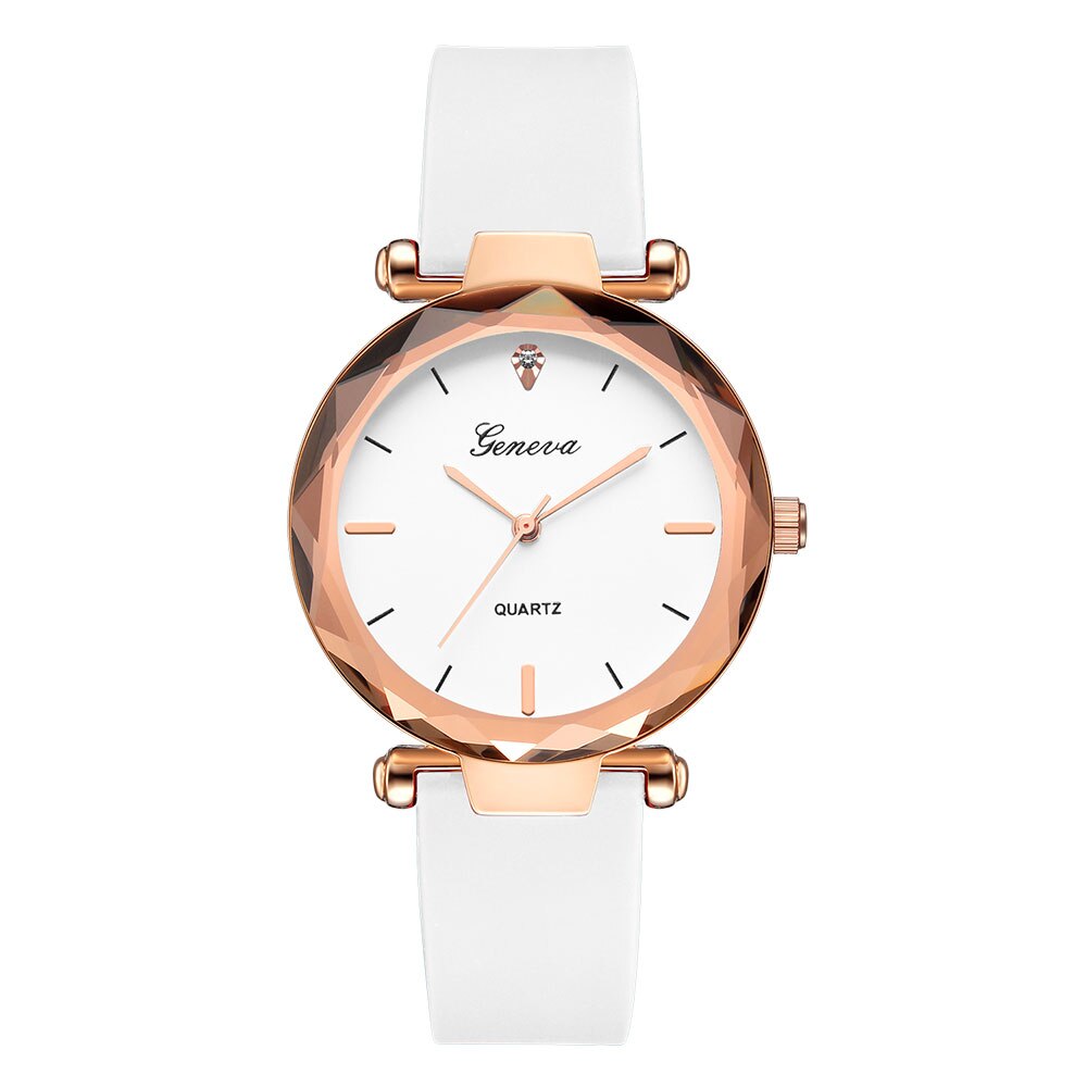 Ceas Geneva Dama Quartz Casual Elegant Alb, PN999254AB, curea din silicon, afisaj Analog