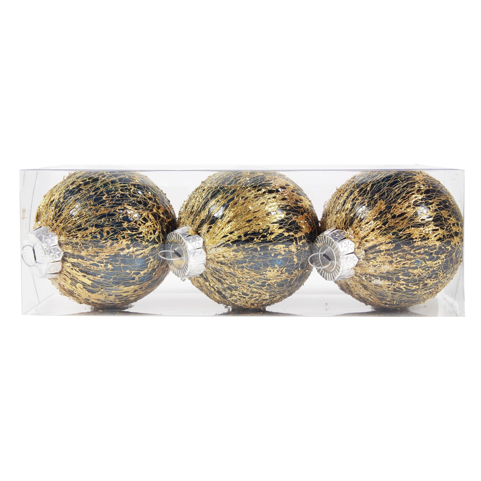 Set 3 Globuri iMKⓇ, Diametrul 8 cm, Albastru/Auriu, AN