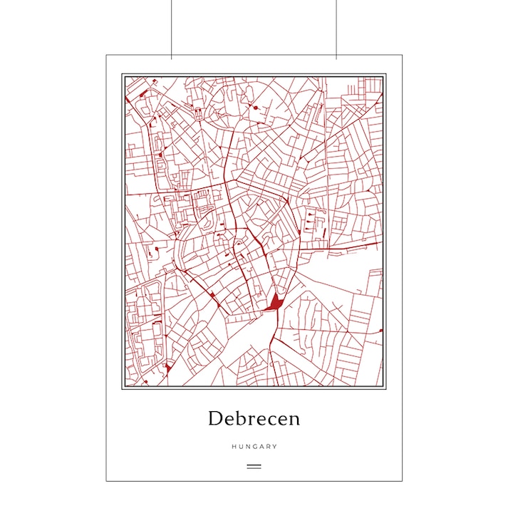 Debrecen térkép poszter – Fehér/Piros 42x30cm
