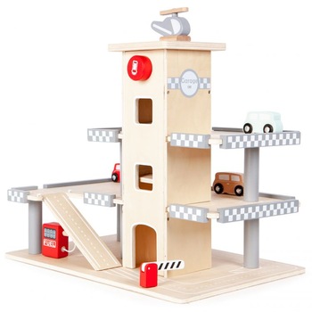 Parcare cu garaj mare din lemn cu lift cu 4 masini si elicopter, 44.5x43x29.5, 3 ani+ Parcare cu garaj mare din lemn cu lift cu 4 masini si elicopter, 44.5x43x29.5, 3 ani+