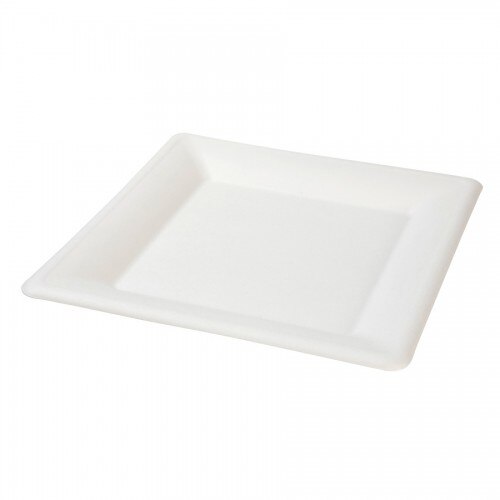 Farfurii biodegradabile patrate, trestie de zahar, 26x26 cm, set 50 buc