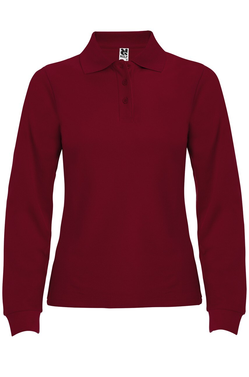 Tricou polo cu maneca lunga femei, bumbac, Roly Estrella, Grena