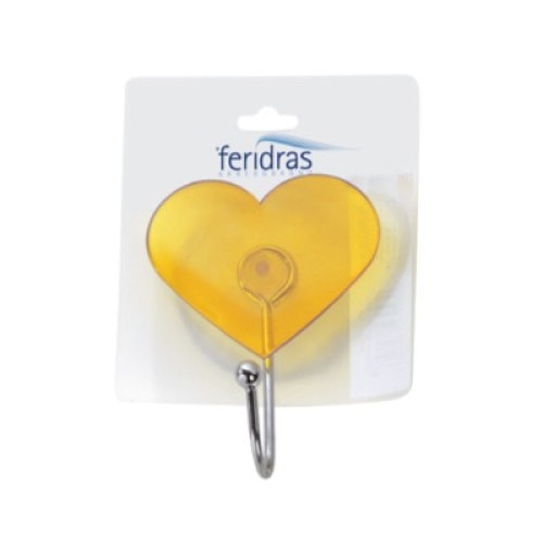 Cuier cu ventuza si agatatoare pentru prosop, Inimi, galben