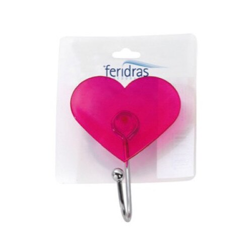 Cuier cu ventuza si agatatoare pentru prosop, Inimi, roz